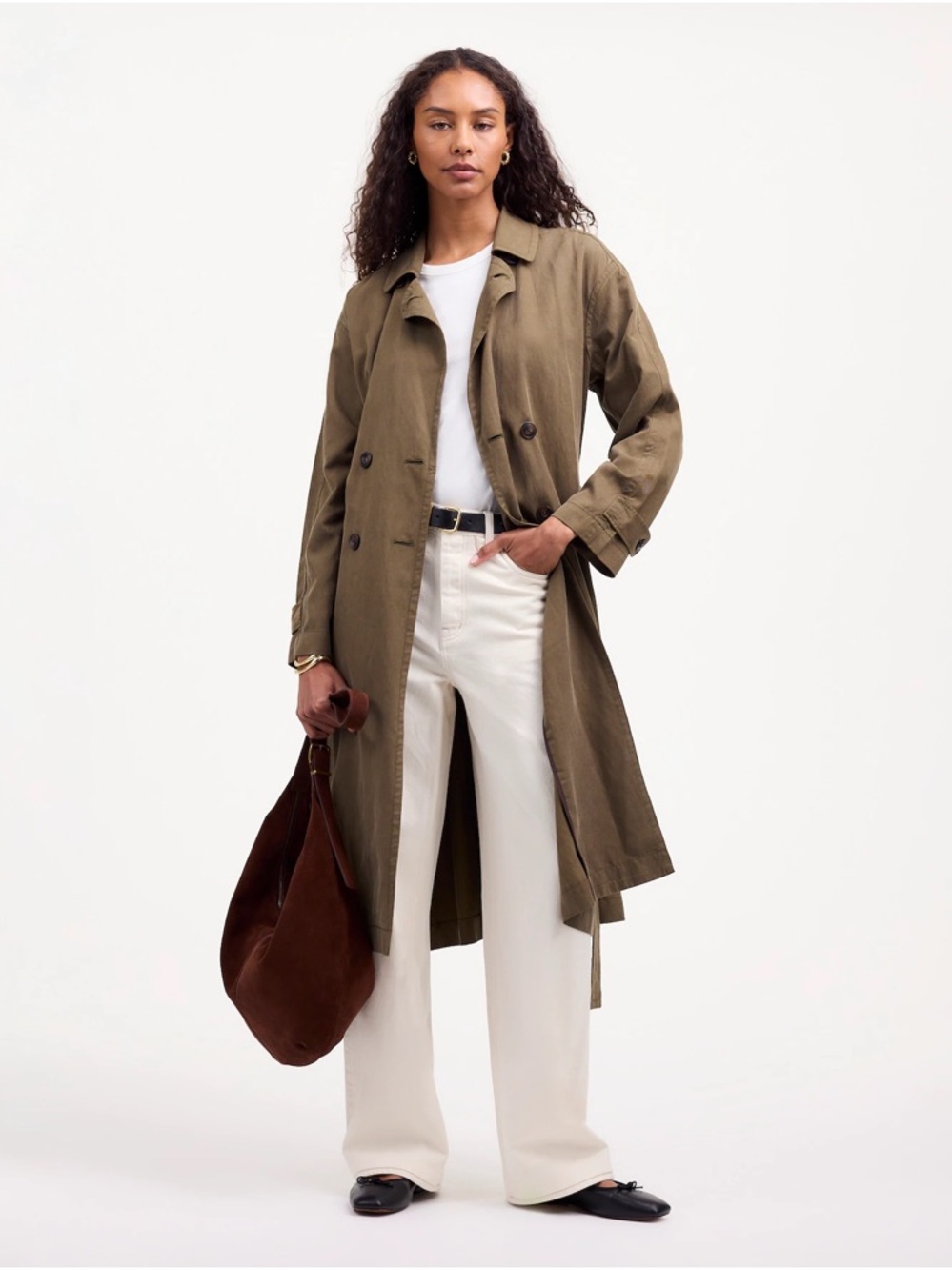 Belted Trench Coat in Drapey Twill